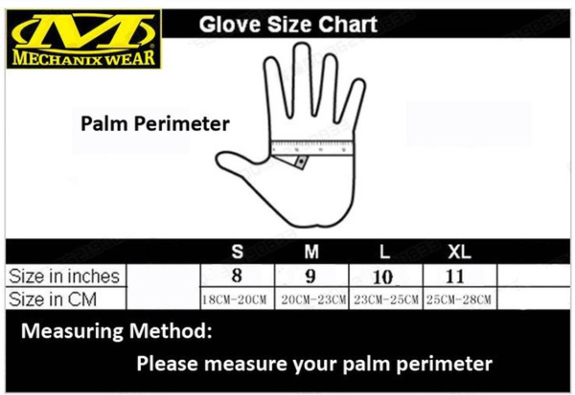 mechanix gloves size chart